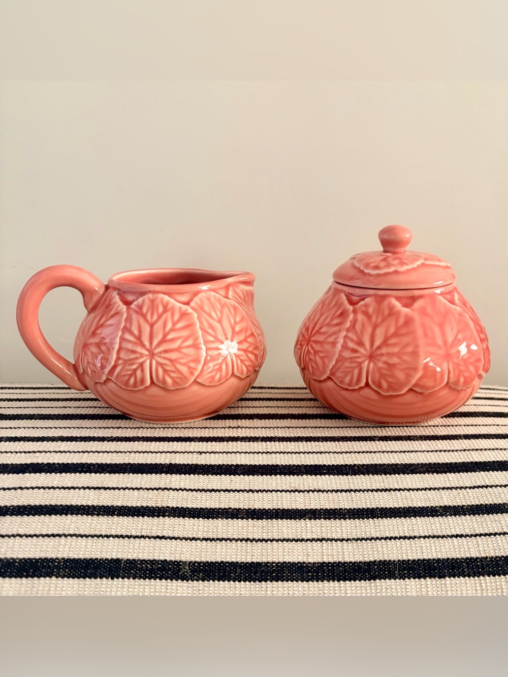 Pink Ceramic Floral Creamer and Sugar Set